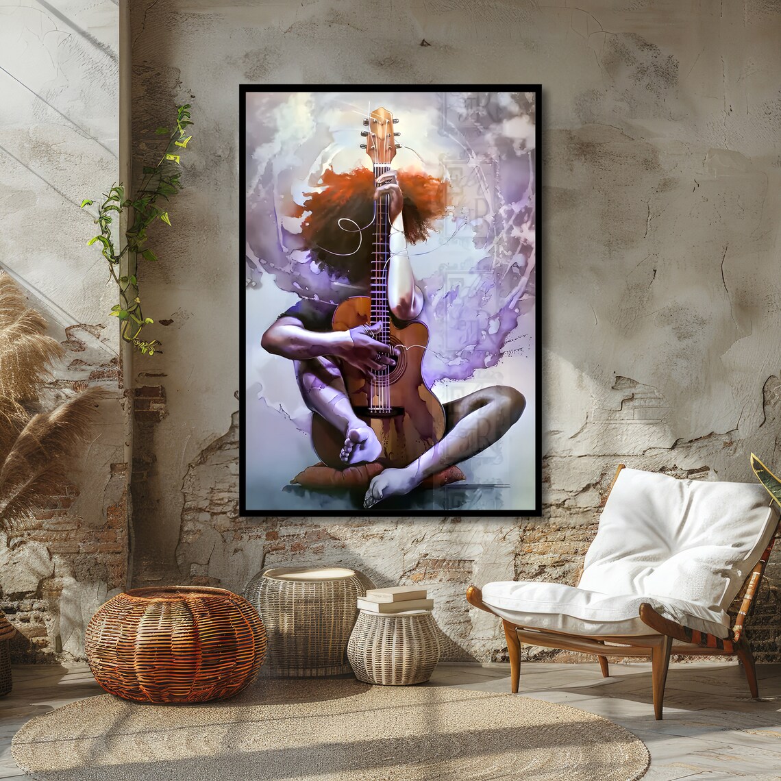 Watercolor Woman with Guitar Purple Dream Musician Art Poster - Image 4