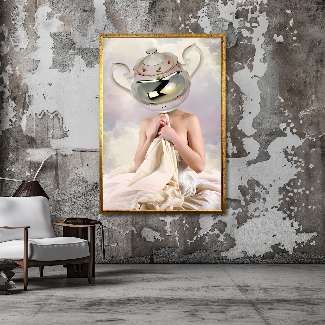 Woman With Teapot Head Surreal White Dress Dreamy Art Poster - Image 3