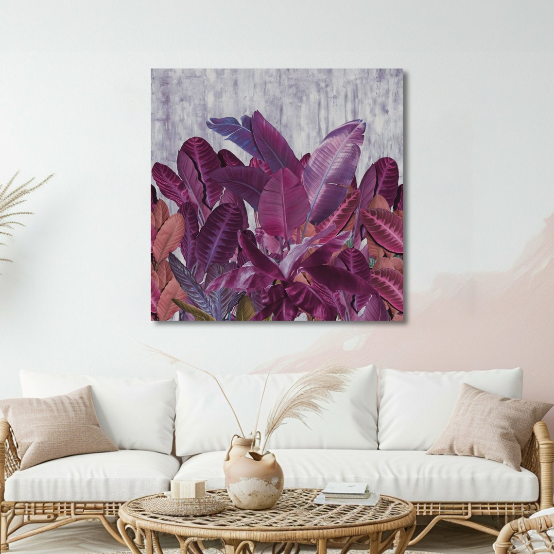 Lush Purple Banana Leaves Tropical Botanical Square Decor Poster - Image 5