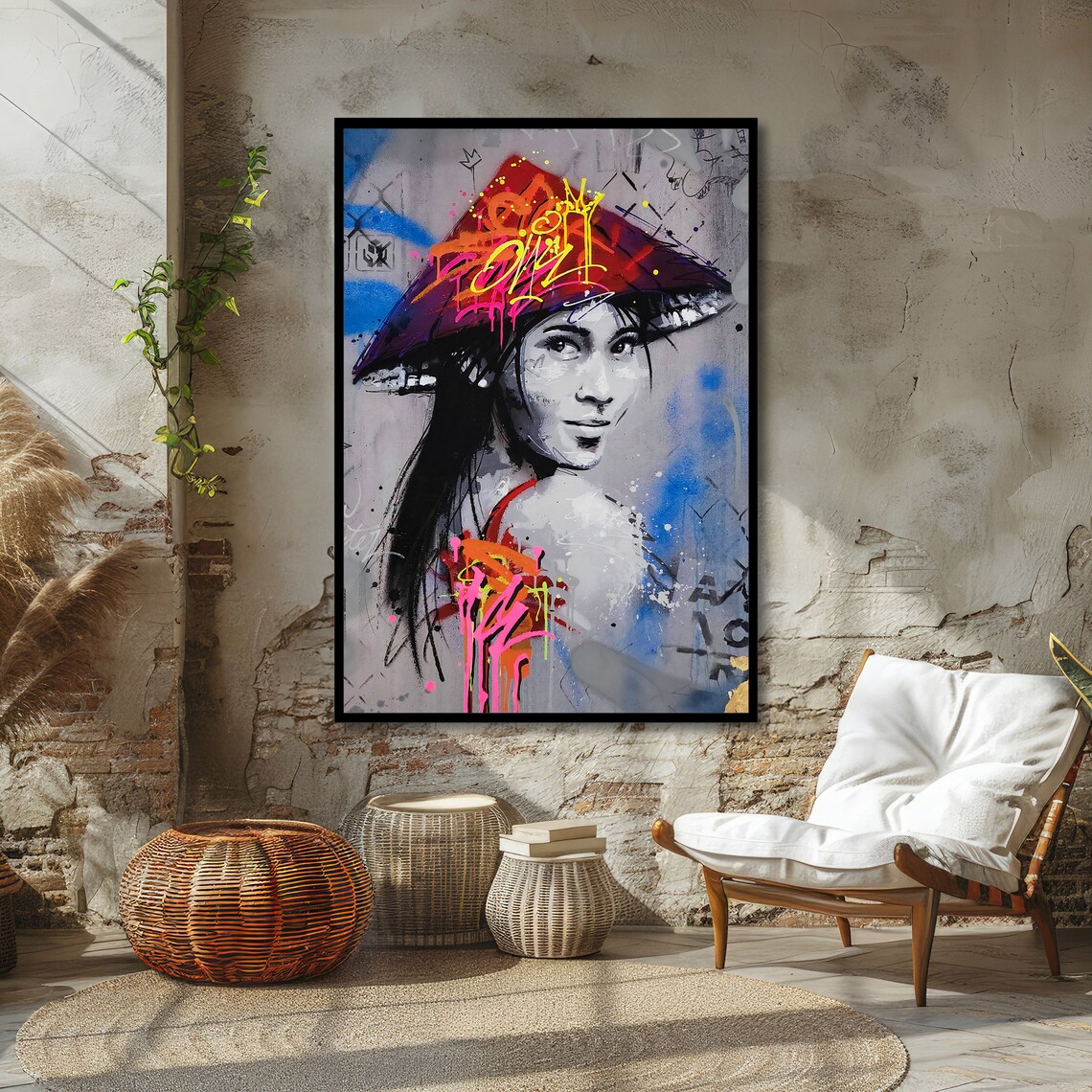 Graffiti Geisha Wearing a Colorful Hat Urban Street Art Poster - Image 4