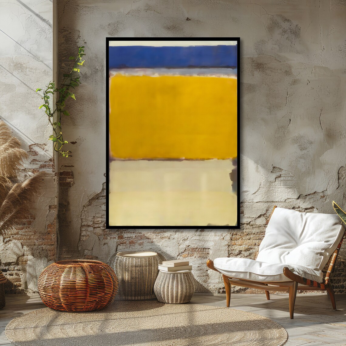 Radiant Golden Yellow Blue and Cream Rothko Style Abstract Poster - Image 4