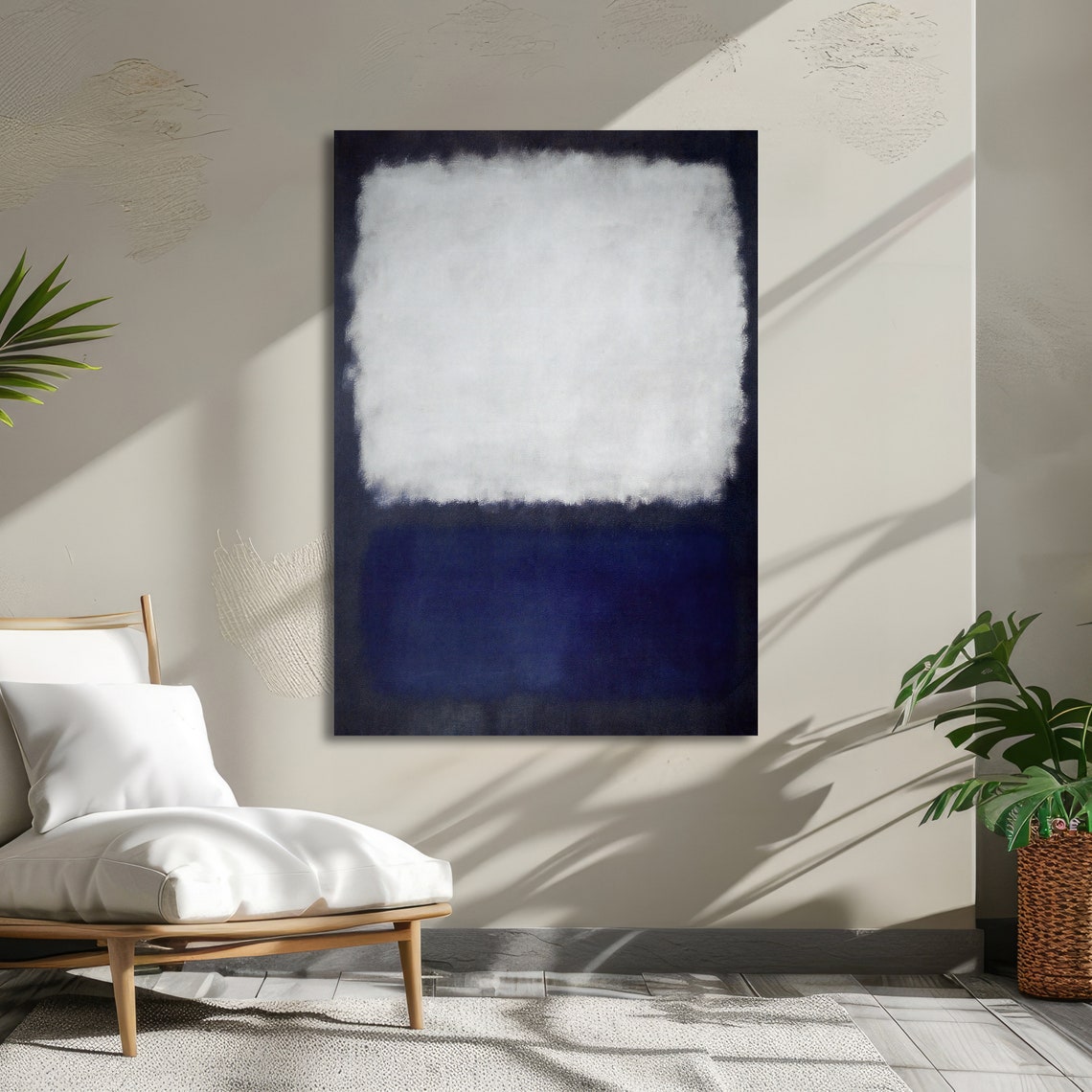 Soft White and Midnight Blue Abstract Poster in Rothko Style - Image 3