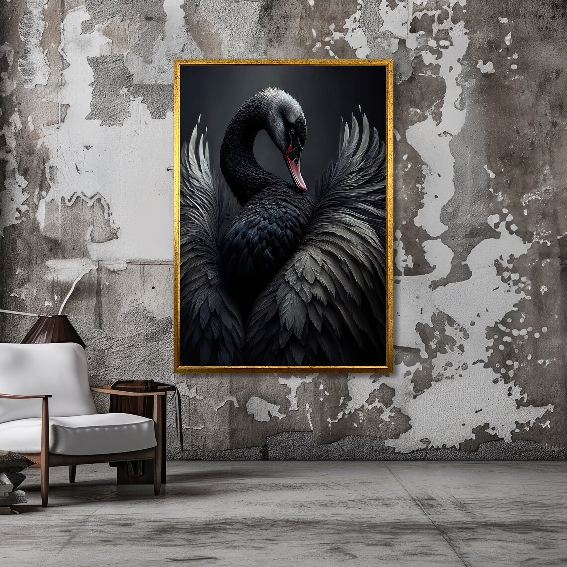Elegant Black Swan Spreading Wings Dark Moody Bird Portrait Poster - Image 6