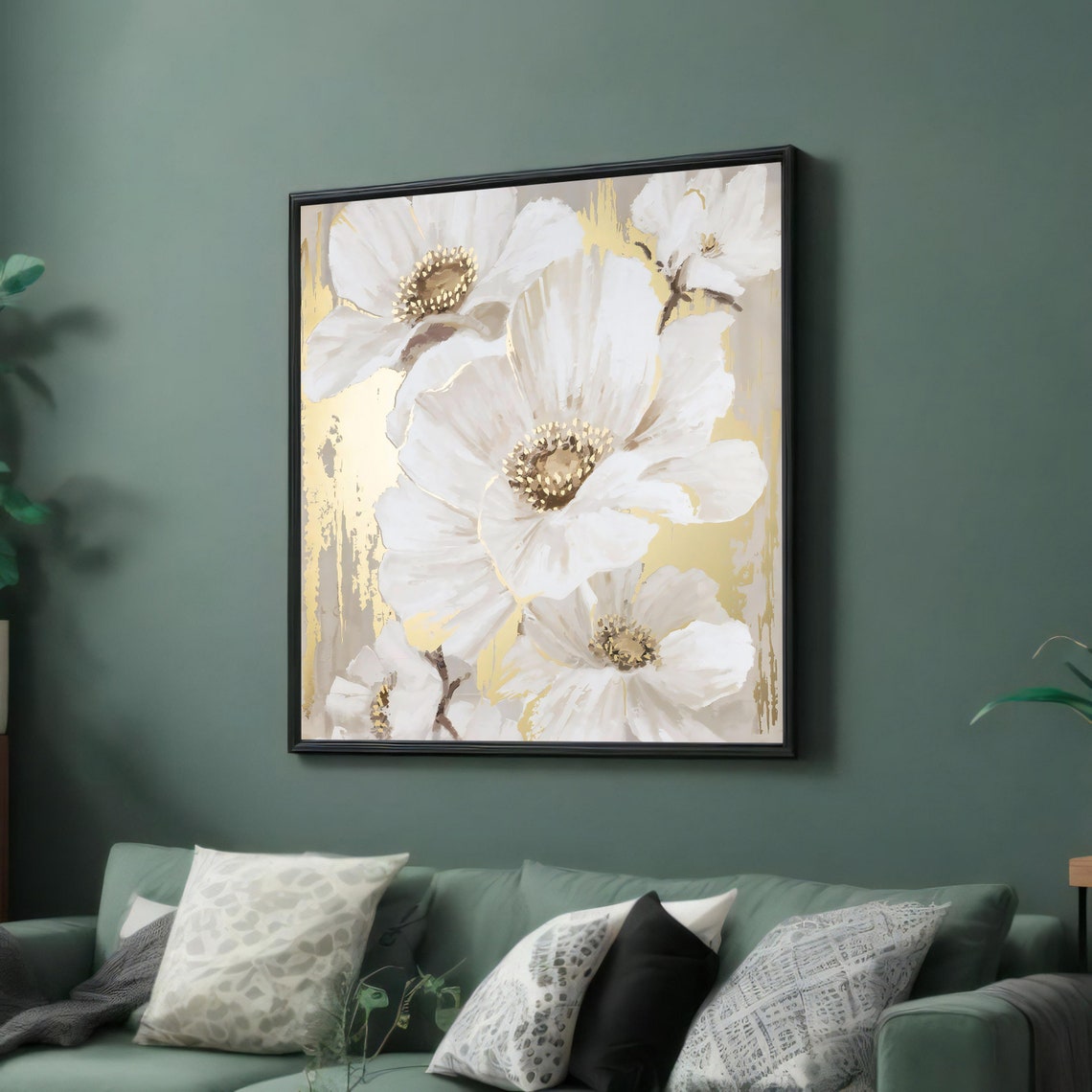 Elegant White Blossoms with Gold Accent Botanical Artwork Poster