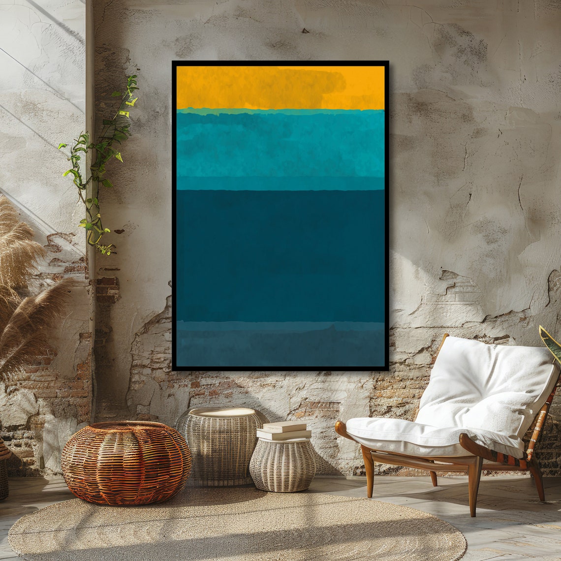 Golden Horizon Teal Blue Rothko-Inspired Abstract Art Poster - Image 4
