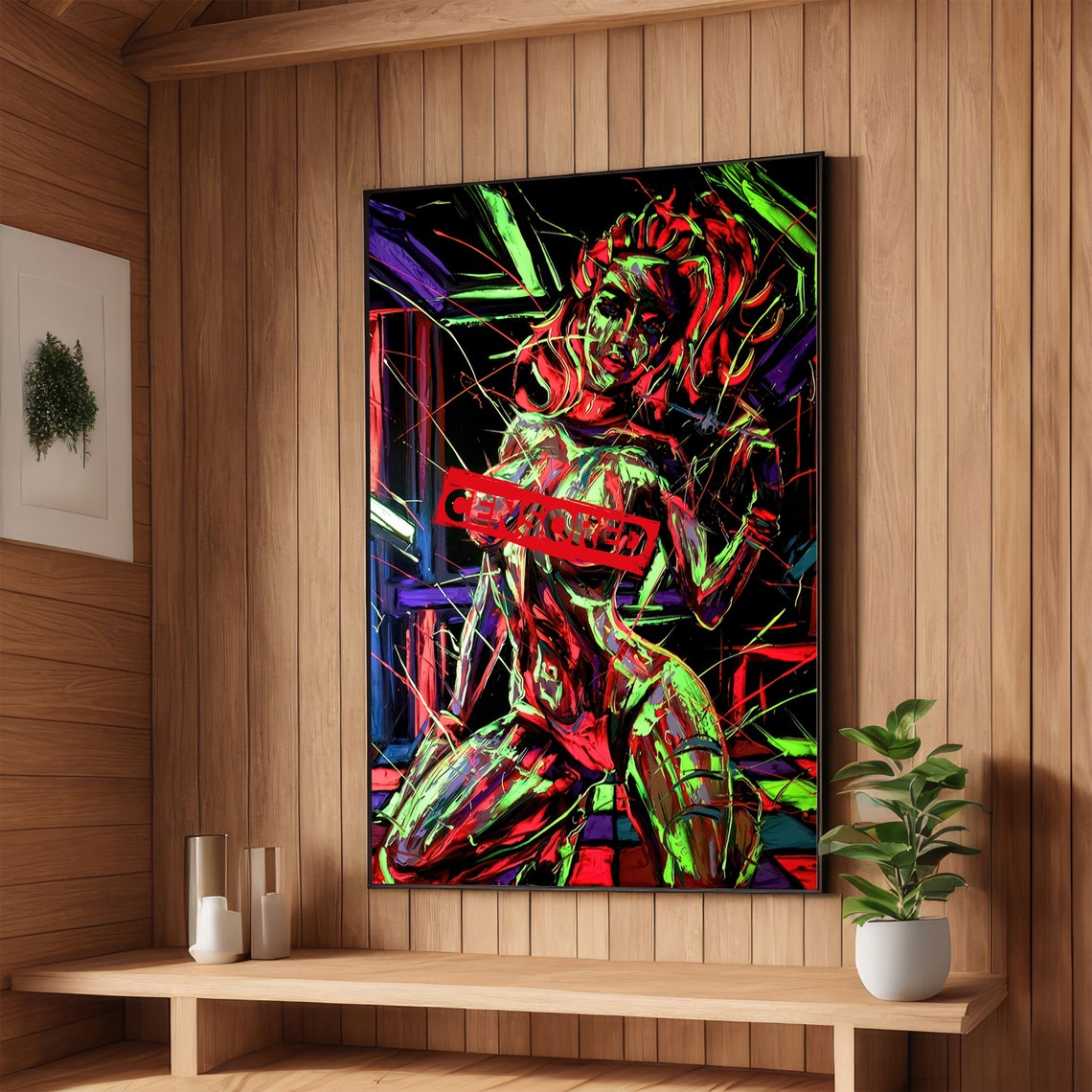 Neon Censored Woman Graffiti Blacklight Bold Modern Pop Art Poster