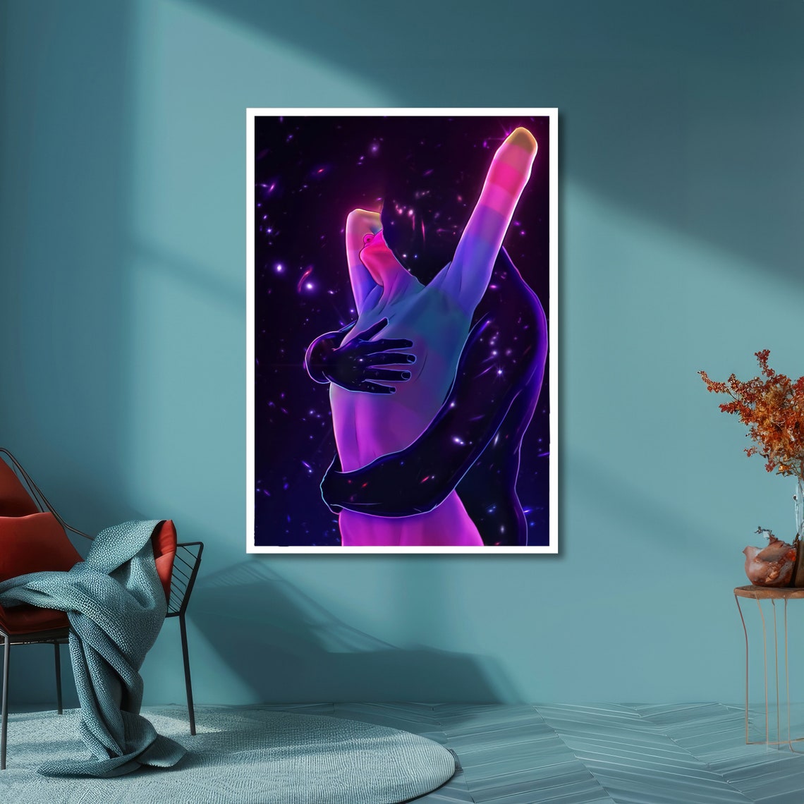 Cosmic Embrace Neon Lovers Entwined Beneath Starry Space Poster - Image 6