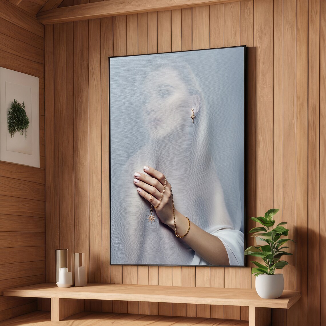 Mysterious Veiled Woman Gold Star Jewelry Elegant Fashion Poster