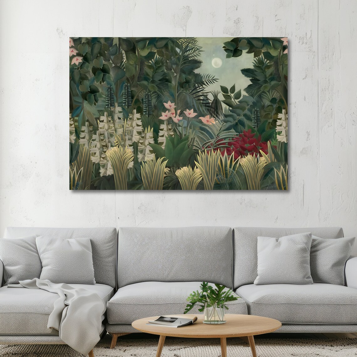 Moonlit Tropical Jungle with White Blossoms Rousseau-Style Poster - Image 5
