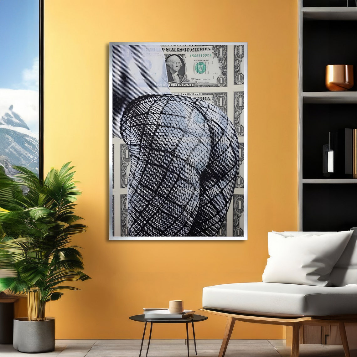 Fishnet Stockings Figure Posed over Dollar Bills Bold Pop Art Poster - Image 2