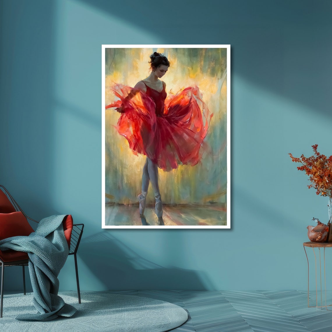 Ballerina In Red Art Elegant Ballet Wall Art Dance Painting Wall Art Design Ready To Hang Decoration - Image 6