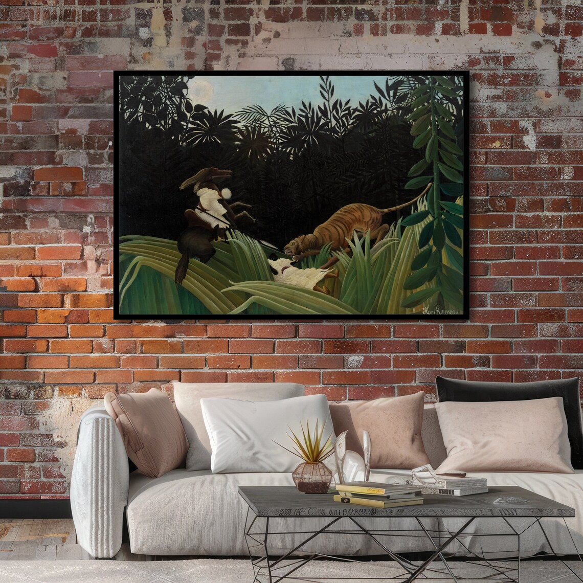 Rousseau Scout Attacked by Tiger Stormy Jungle Moonlight Art Poster - Image 4