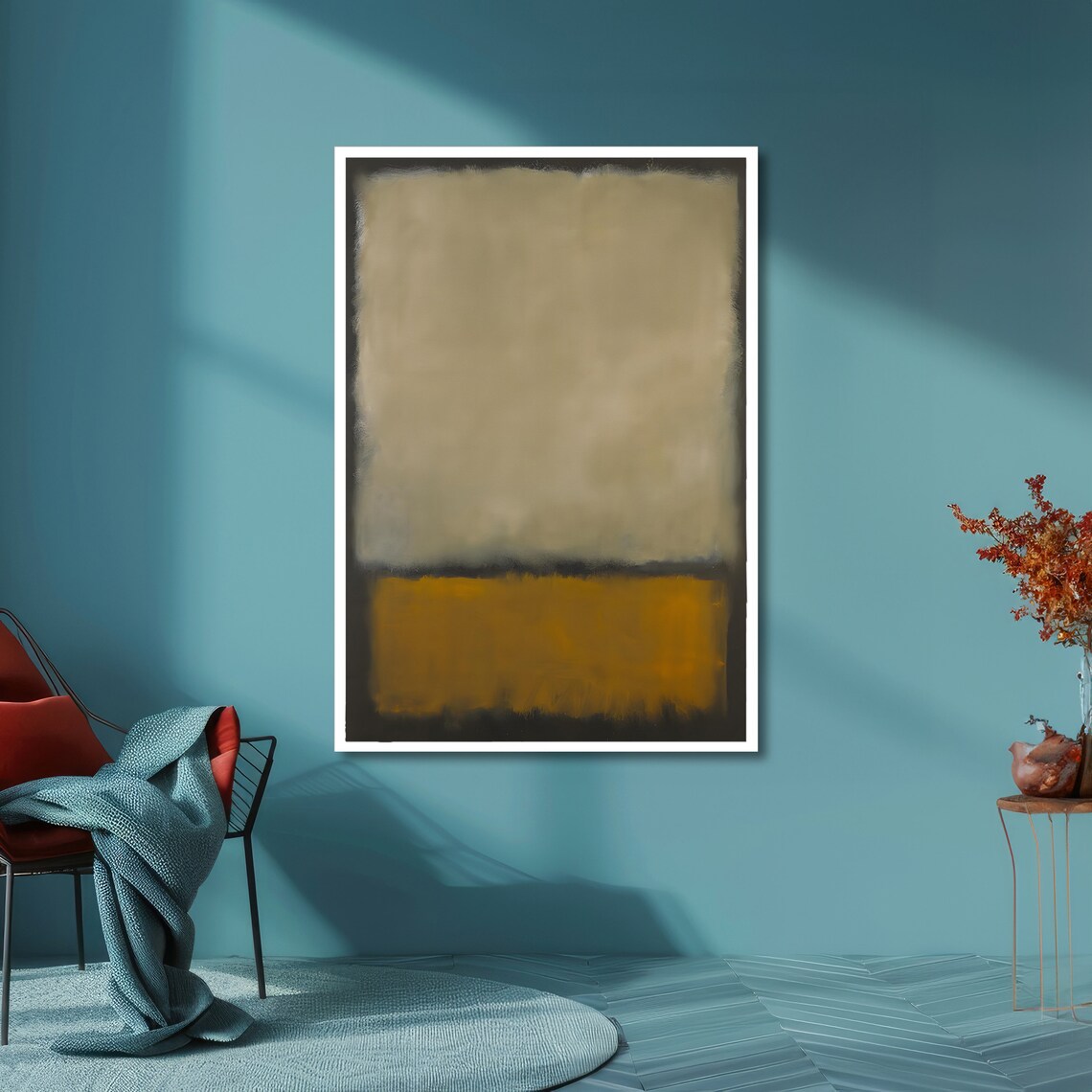 Warm Golden Yellow and Teal Grey Rothko Style Abstract Poster - Image 5