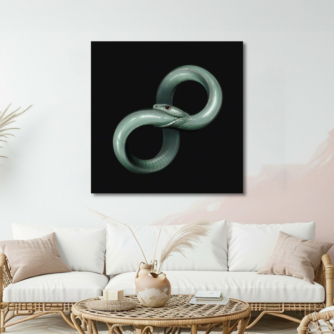 Pale Green Ouroboros Serpent in Infinite Loop on Black Poster - Image 5