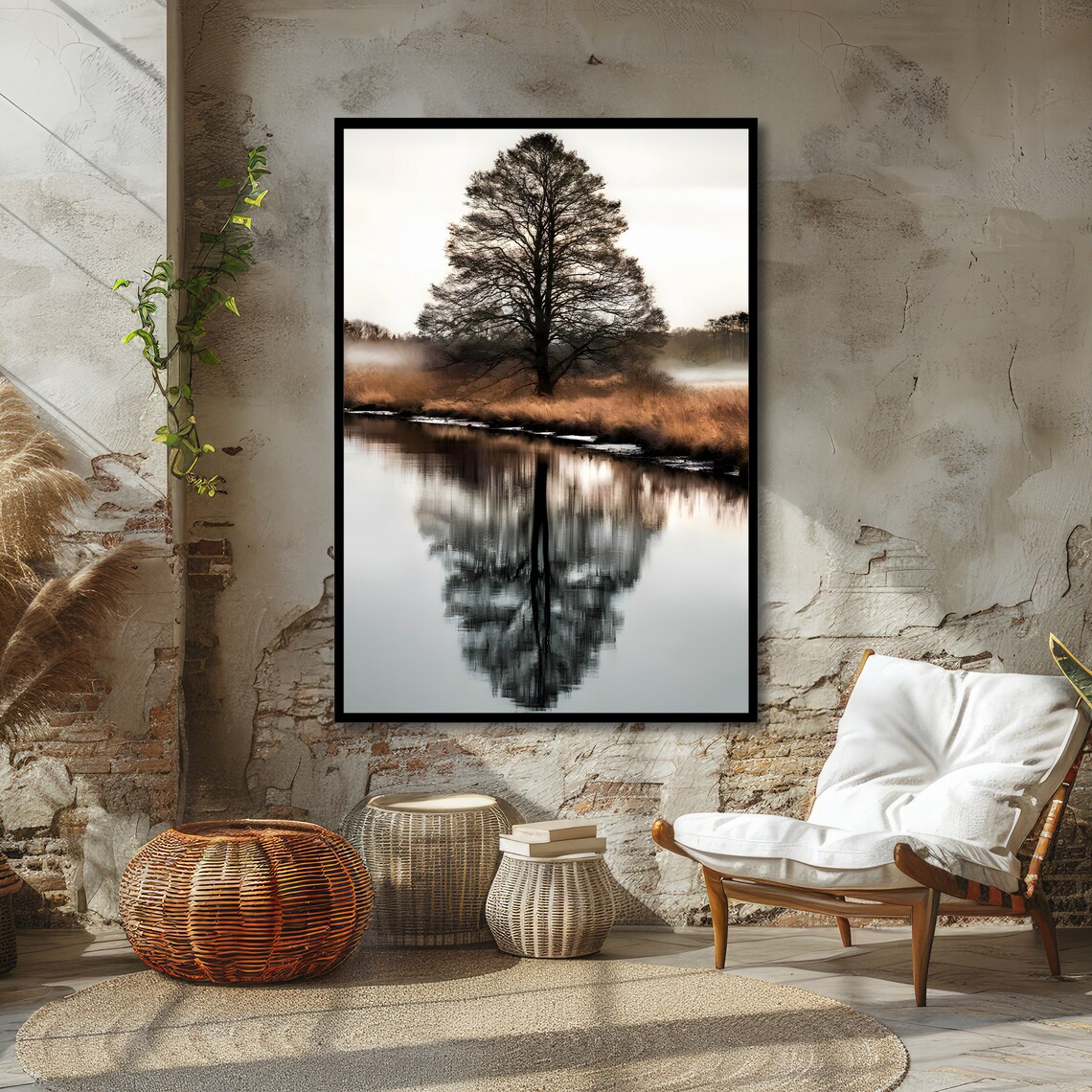 Solitary Tree Reflected in a Calm Lake on a Misty Morning Poster - Image 4