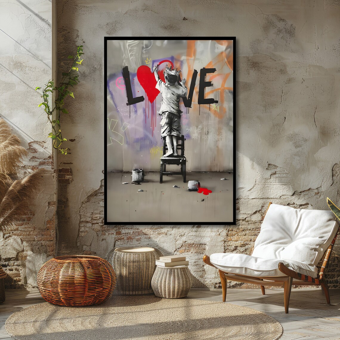 Boy Painting LOVE Heart Graffiti Street Art Urban Decor Poster - Image 4