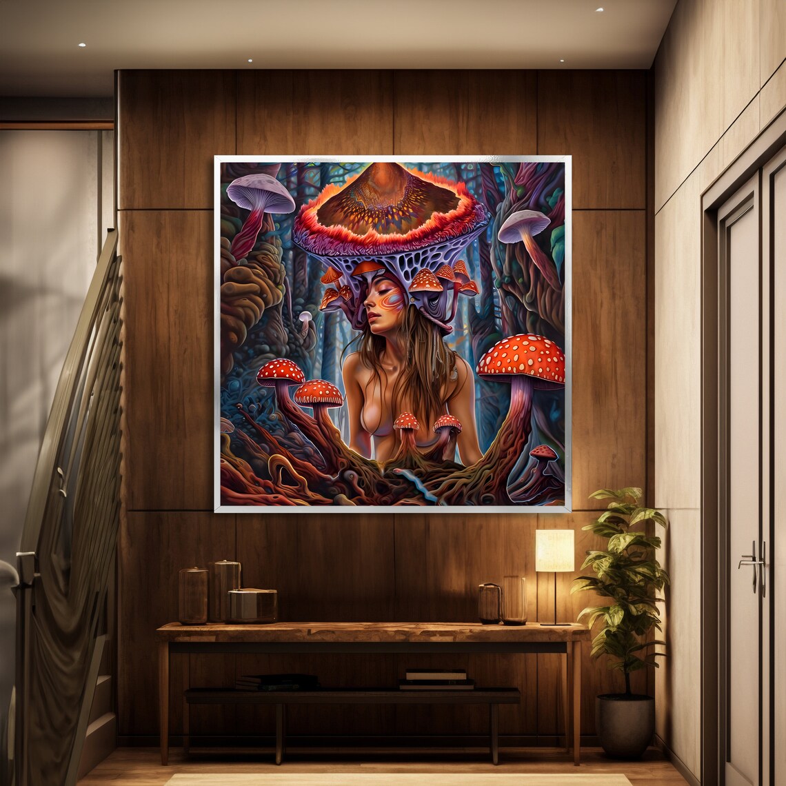 Mushroom Goddess Psychedelic Forest Fantasy Portrait Art Poster - Image 2
