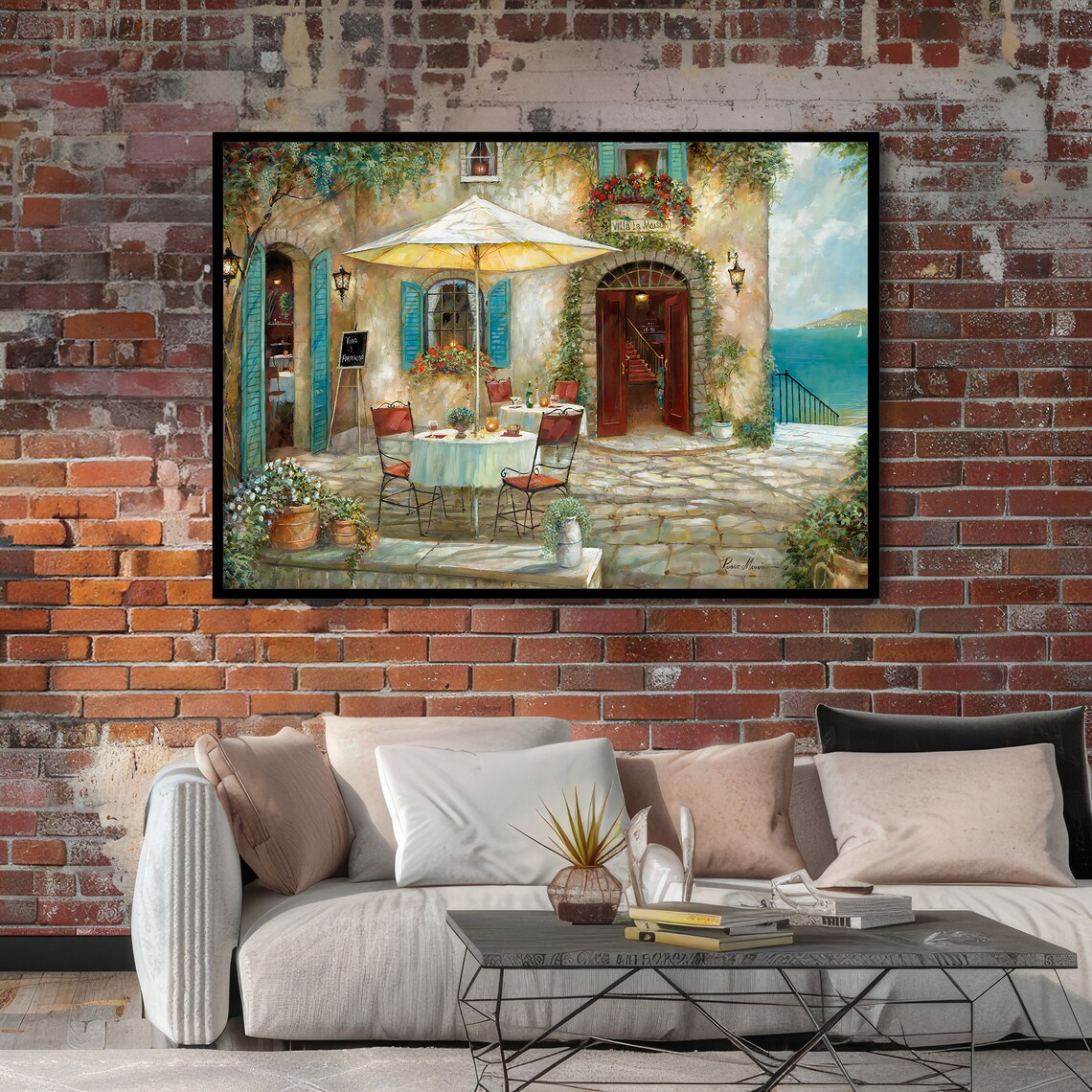 Mediterranean Seaside Cafe Terrace Turquoise View Art Poster - Image 6