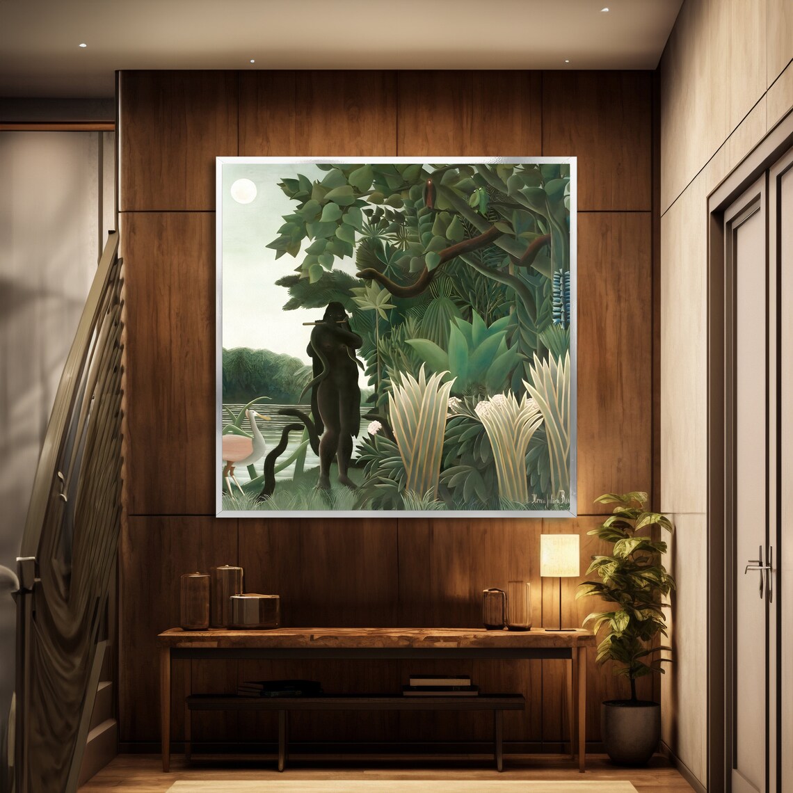 Rousseau The Snake Charmer Flute Player in Moonlit Jungle Poster - Image 2