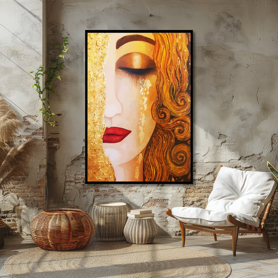 Golden Serenity Abstract Woman Portrait with Gold Hair Poster - Image 4