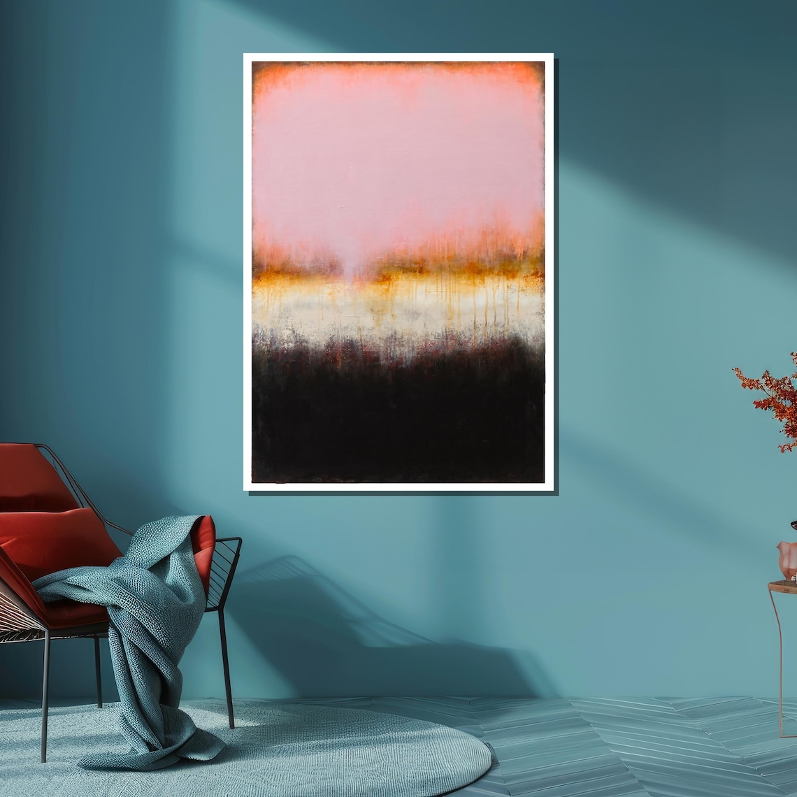 Pink Black and Fiery Orange Abstract Color Field Horizon Art Poster - Image 6