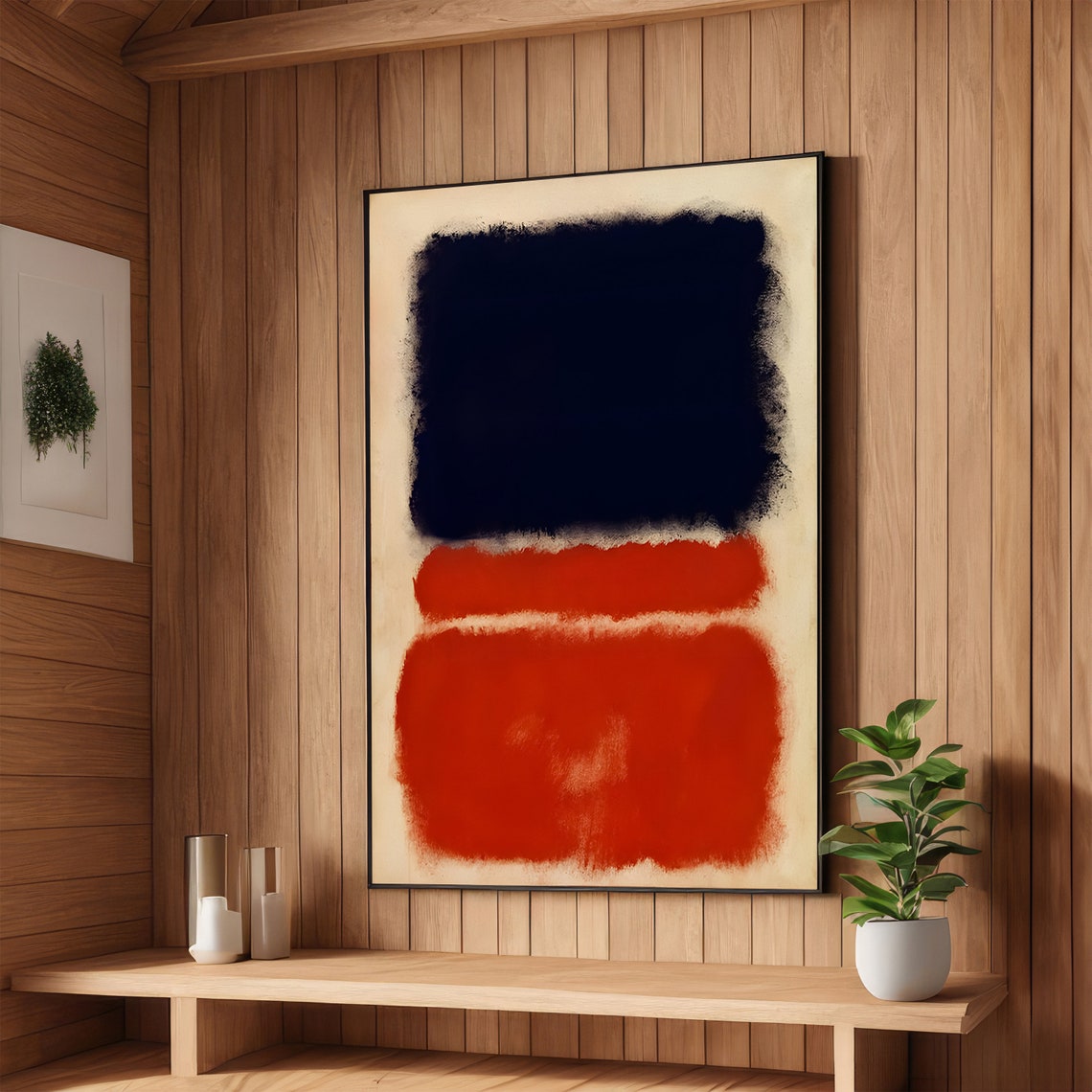 Midnight Flame Bold Abstract Art Modern Wall Decor Deep Navy And Vibrant Red Ready To Hang