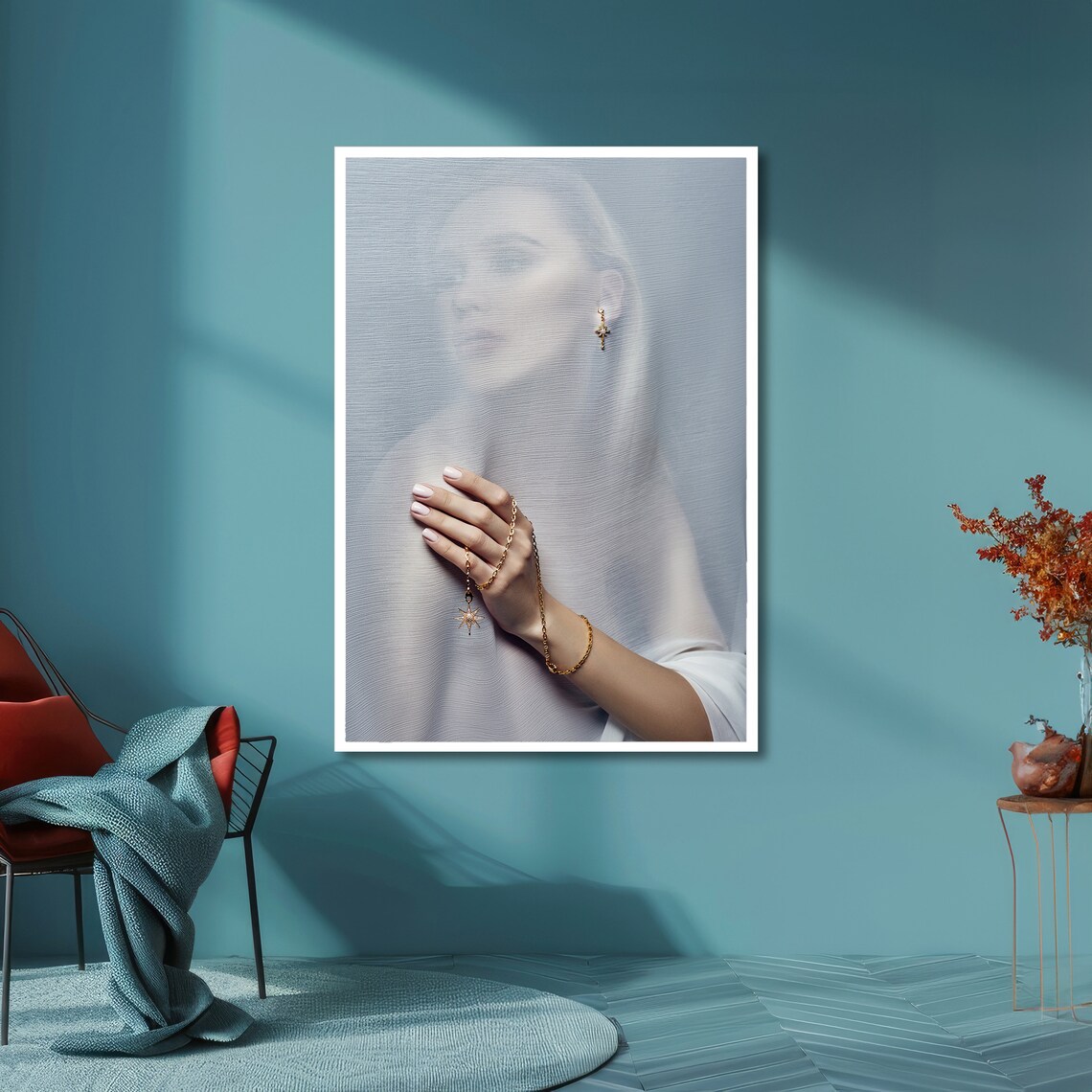 Mysterious Veiled Woman Gold Star Jewelry Elegant Fashion Poster - Image 6