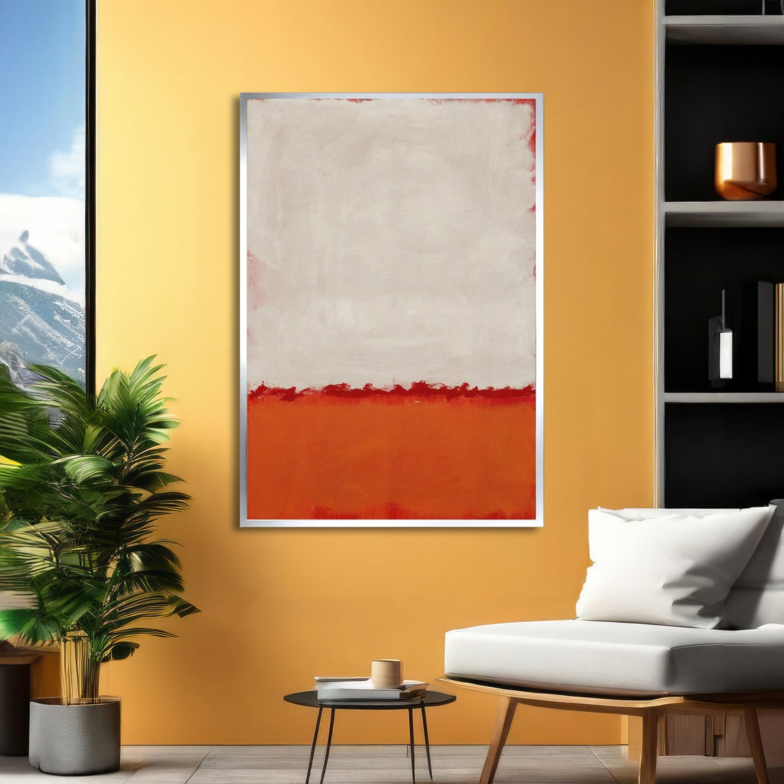 White and Ember Red Rothko Style Abstract Color Field Poster - Image 4