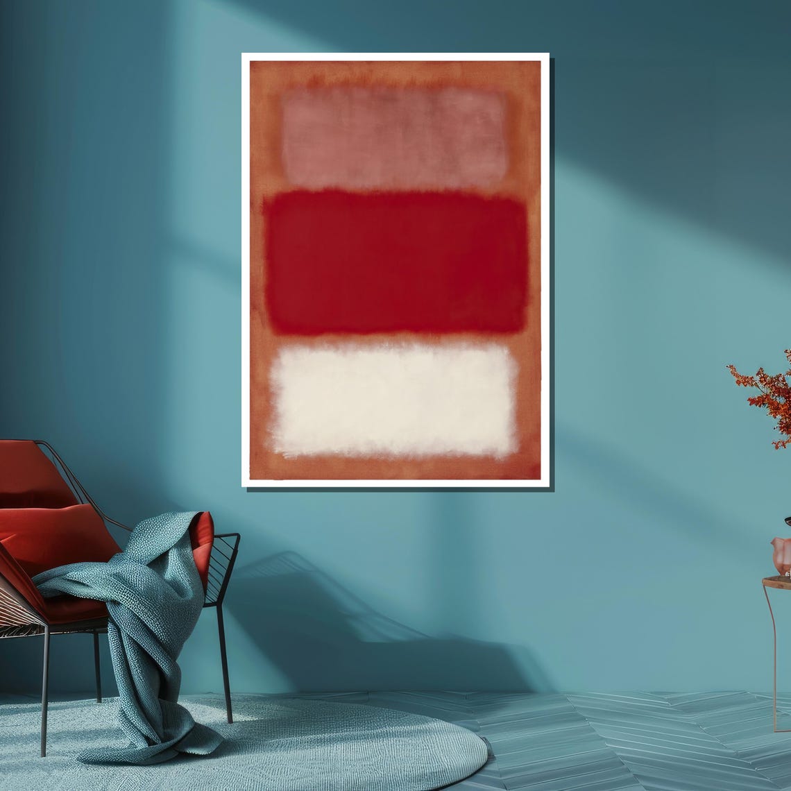 Abstract Expressionist Bold Red Soft Pink And White Color Fields Rothko Inspired Art Modern Wall Decor Ready To Hang - Image 6