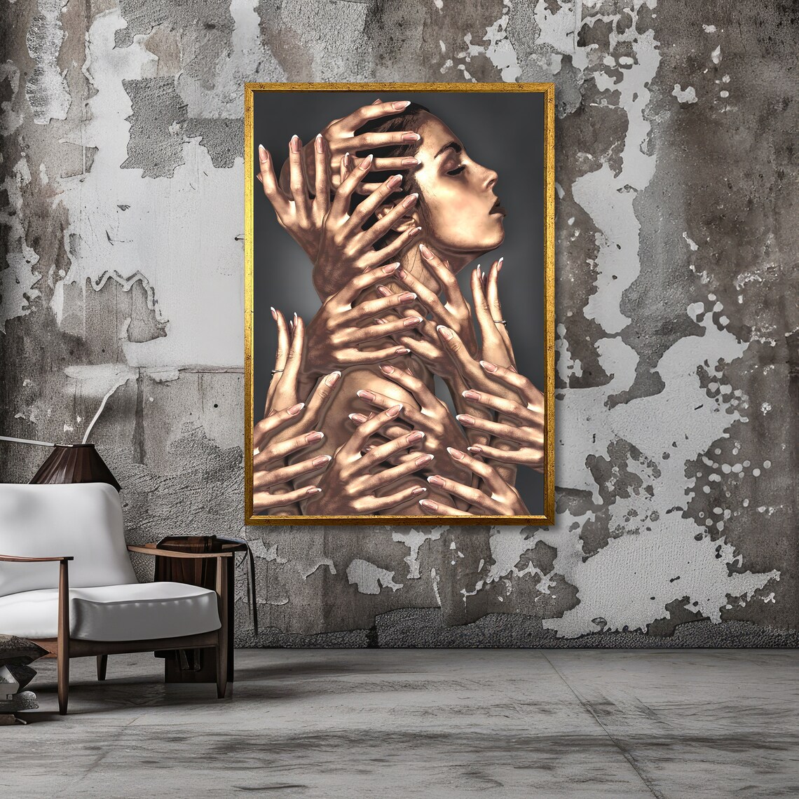 Enigmatic Woman Embraced By Many Hands Surreal Dark Moody Art Poster - Image 3