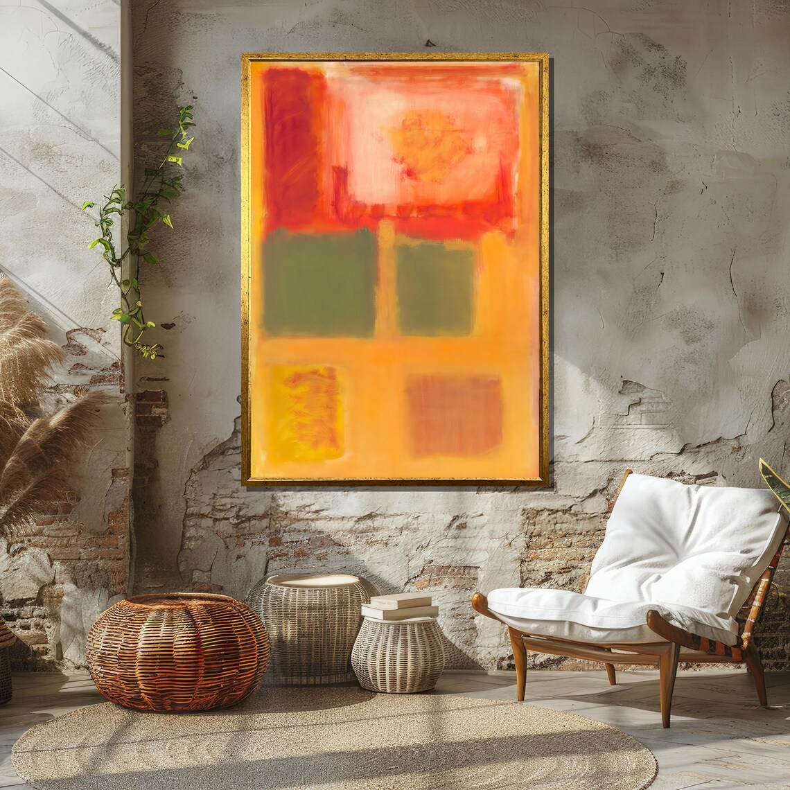 Bold Red Orange and Green Color Fields Modern Abstract Art Poster - Image 2