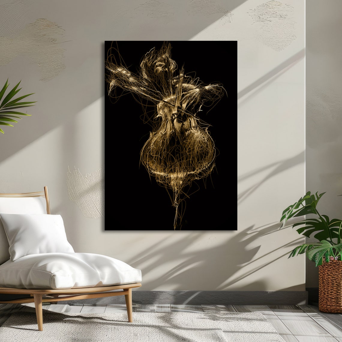 Golden Line Dancer Abstract Figure on Black Modern Art Poster - Image 5