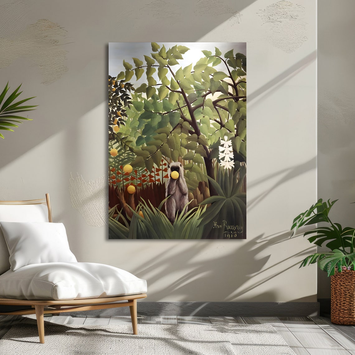 Jungle With Lemur Rousseau Inspired Art Bold Abstract Print Modern Wall Art Ready To Hang Decoration - Image 5