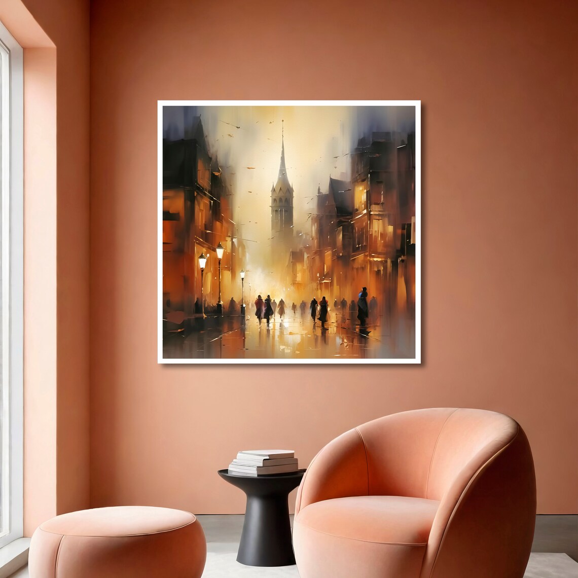 Golden City Street At Dusk Glowing Lamplights Impressionist Poster - Image 6