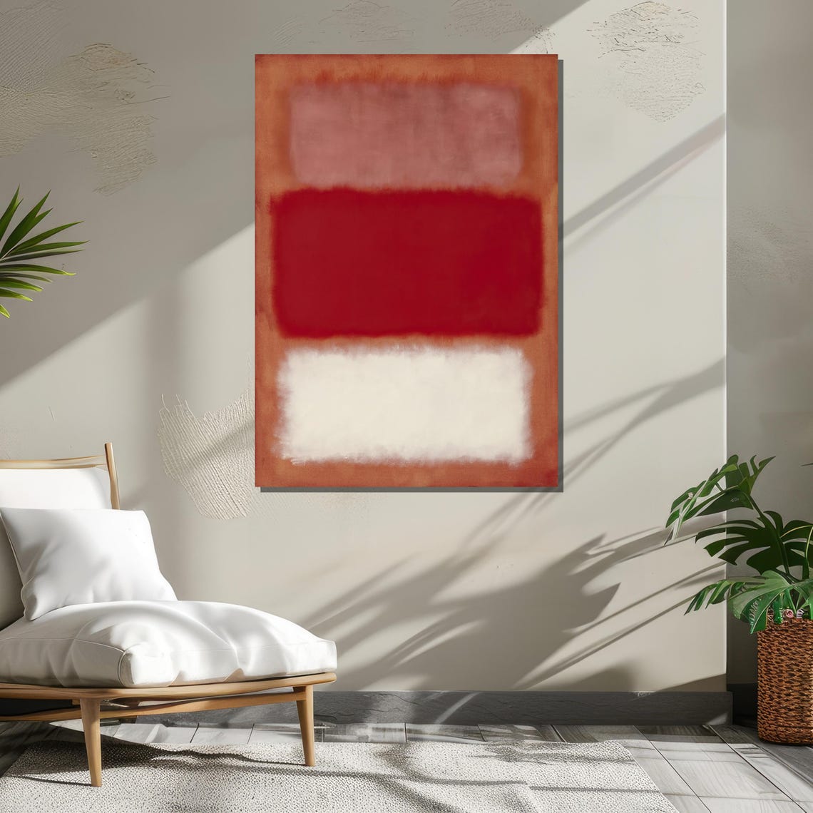 Abstract Expressionist Bold Red Soft Pink And White Color Fields Rothko Inspired Art Modern Wall Decor Ready To Hang - Image 3