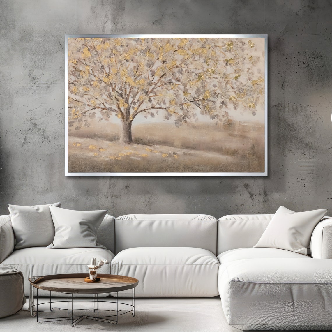 Golden Leaf Tree Serene Autumn Neutral Botanical Landscape Poster - Image 2