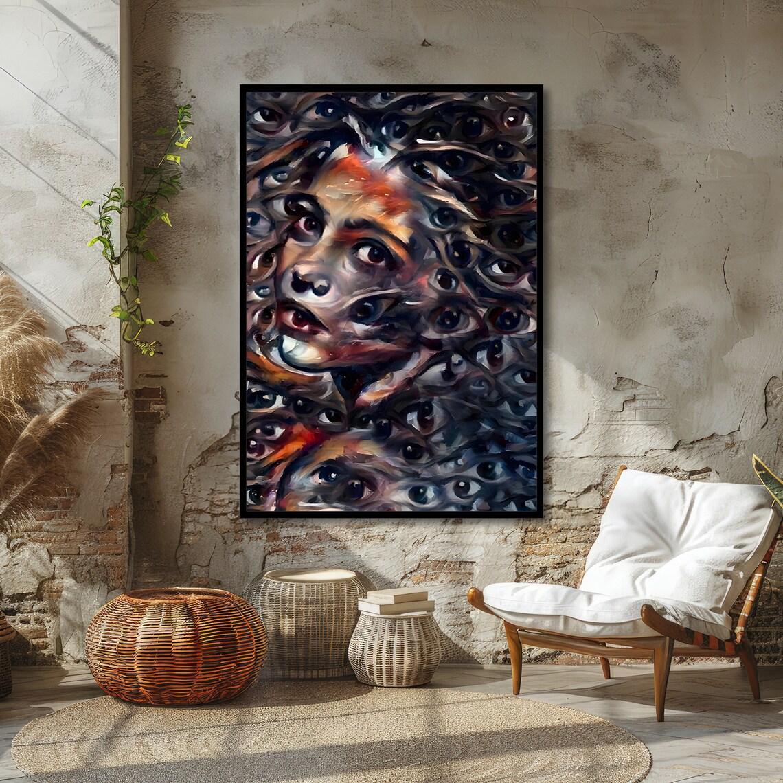 Surreal Woman Face Emerging From Swirling Dark Painted Eyes Art Poster - Image 4