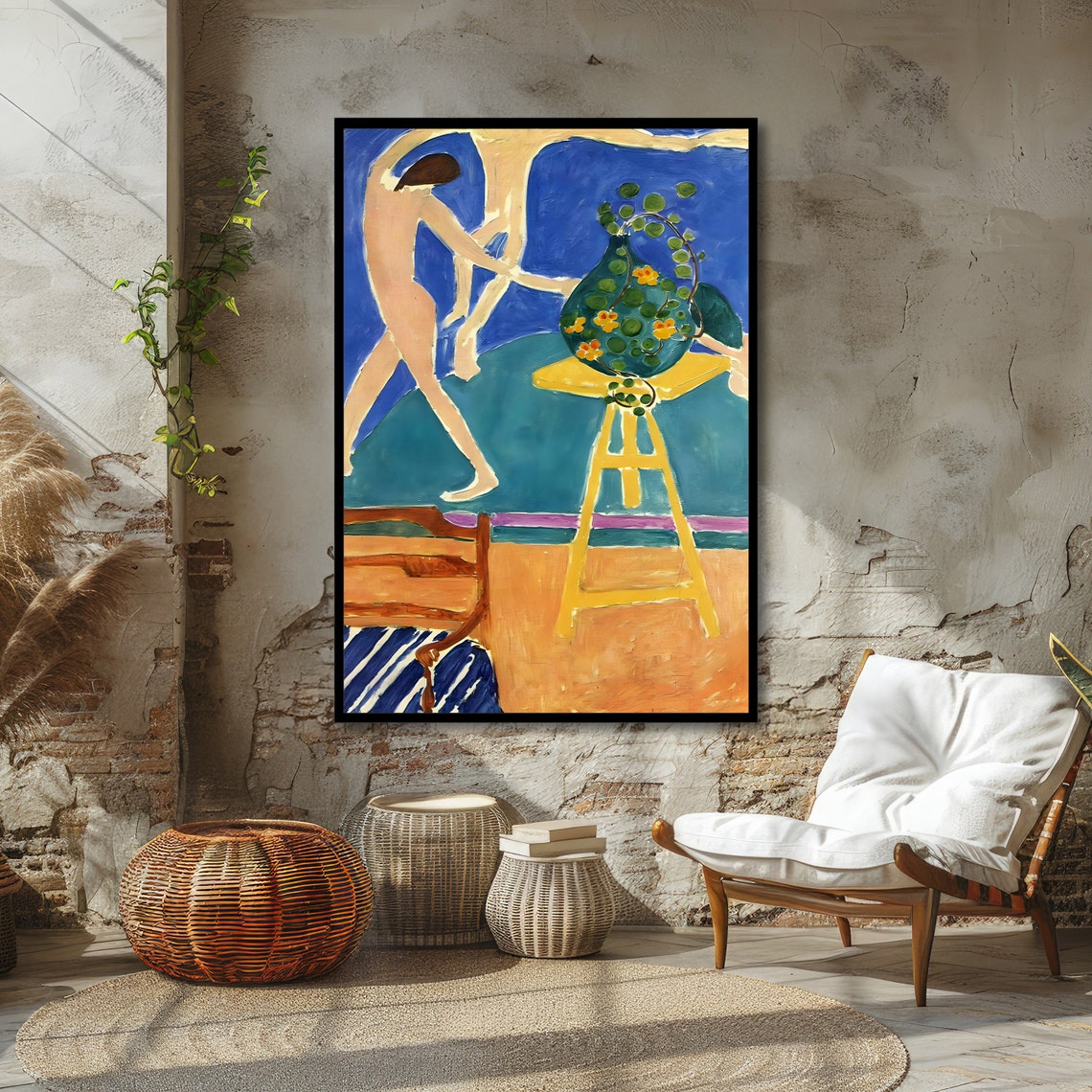 Matisse-Style Dancer and Flower Vase in Bold Blue Room Poster - Image 4