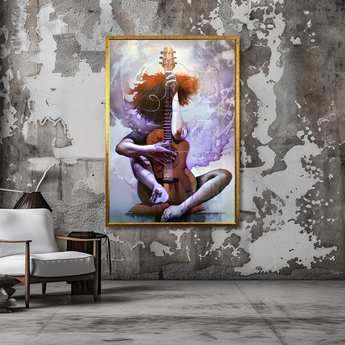 Watercolor Woman with Guitar Purple Dream Musician Art Poster - Image 3