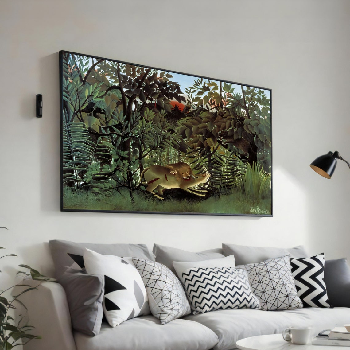 Rousseau Tiger and Buffalo Jungle Fight Exotic Wildlife Art Poster
