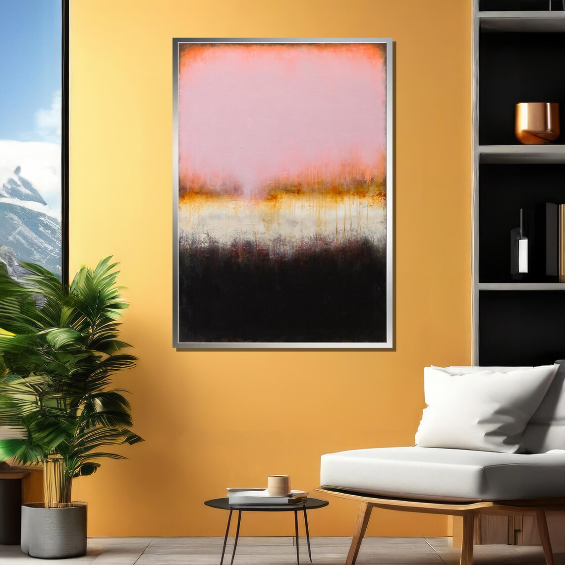 Pink Black And Fiery Orange Color Fields Rothko Inspired Art Atmospheric Wall Decor Ready To Hang Expressionist - Image 4