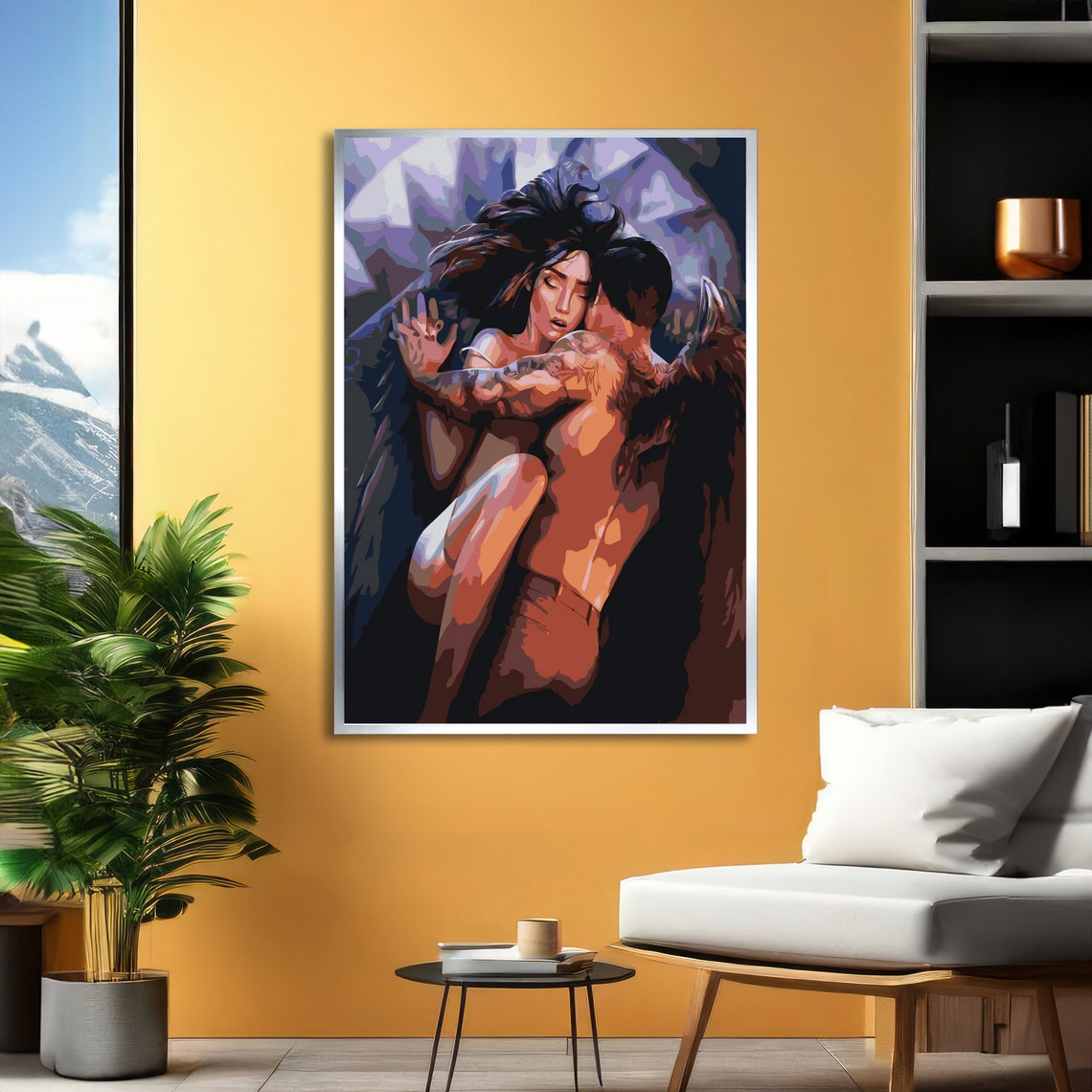 Sensual Lovers Embrace in Purple and Copper Tones Passion Art Poster - Image 2