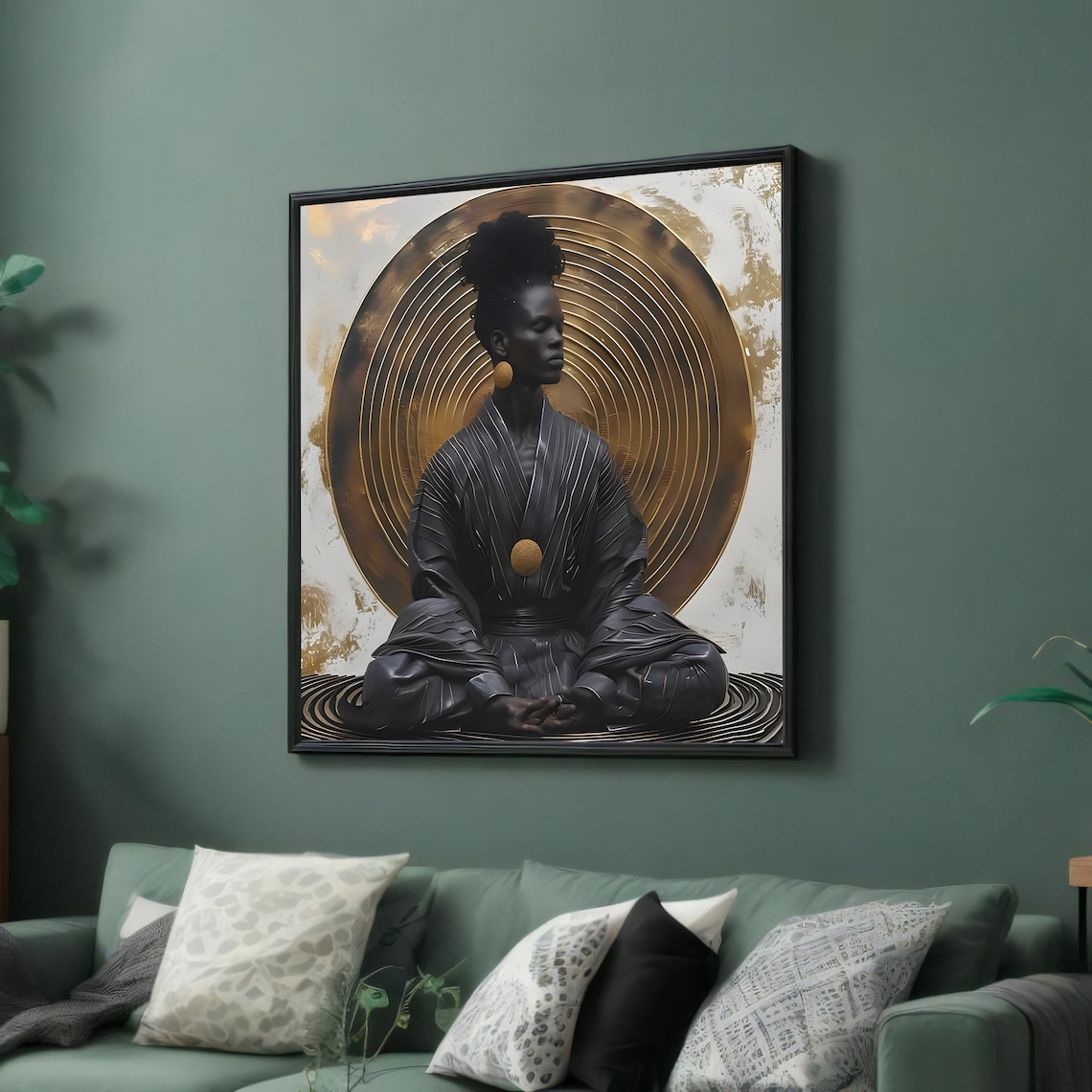 African Woman Meditating Before Golden Spiral Zen Portrait Art Poster