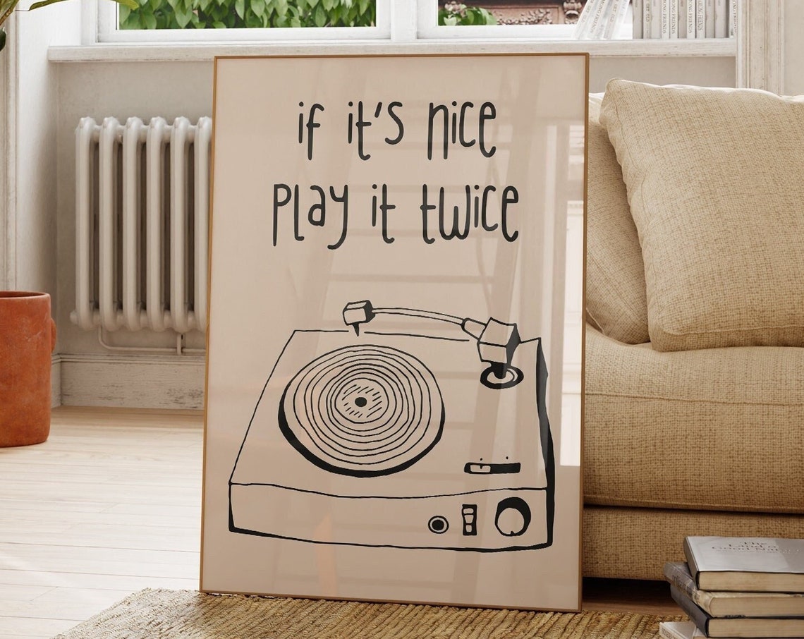 If It's Nice Play It Twice Turntable Minimal Music Line Poster - Image 3