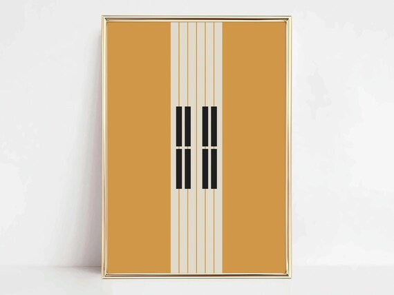 Abstract Piano Keys Retro Mustard Mid Century Music Decor Art Poster