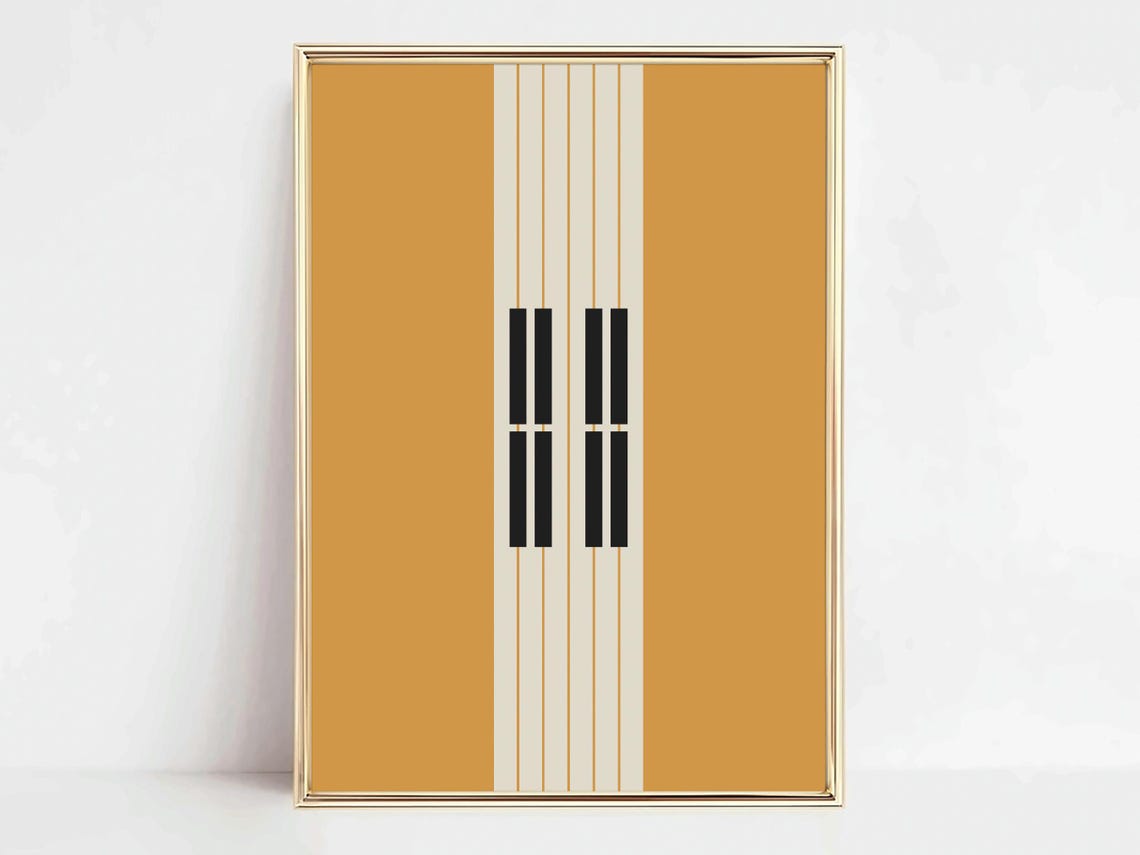 Abstract Piano Keys Retro Mustard Mid Century Music Decor Art Poster