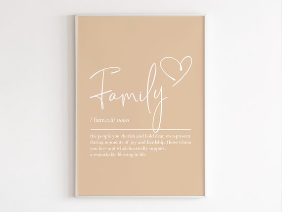 Family Definition Heart Script Warm Beige Typography Wall Poster