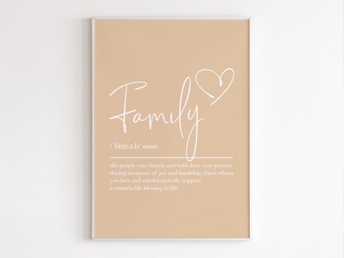 Family Definition Heart Script Warm Beige Typography Wall Poster