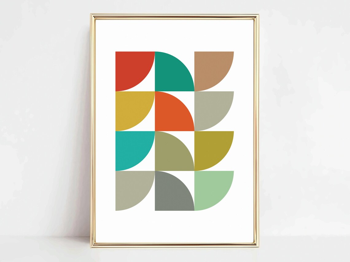Mid Century Modern Wall Art Abstract Minimalist Print Retro Living Room Decor Geometric