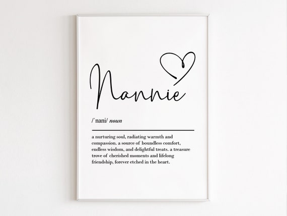 Nannie Definition Art Print, Gift for Grandkids